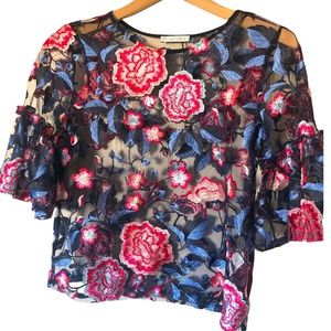Zara embroidered floral sheer blouse NWNT